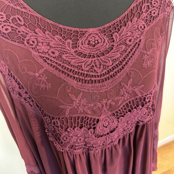 Womens Burgundy Tunic Dress Crochet Bib 1X Andree by Unit Witchy Fairy Layered - Picture 7 of 8
